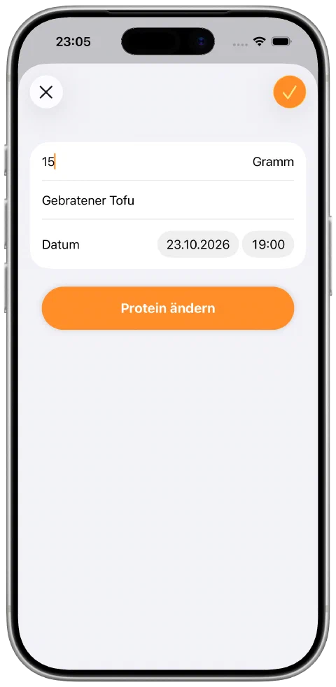 Name, Proteinmenge und Datum einer früheren Mahlzeit bearbeiten.