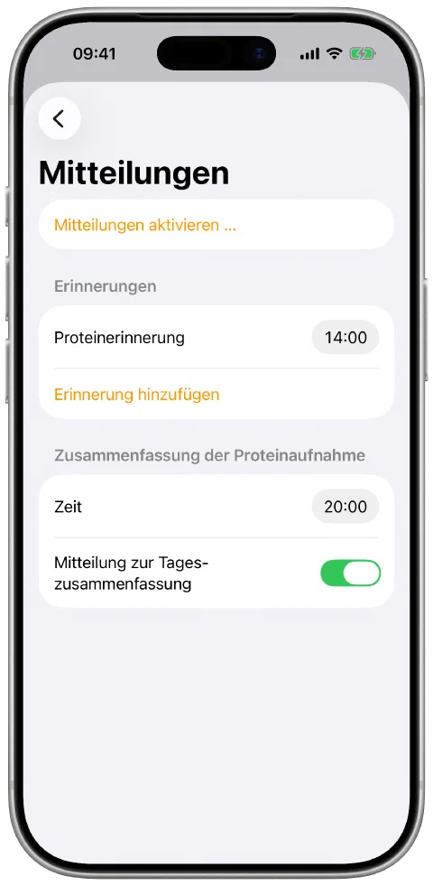 Erinnerungszeiten und Einstellungen für die tägliche Zusammenfassung.